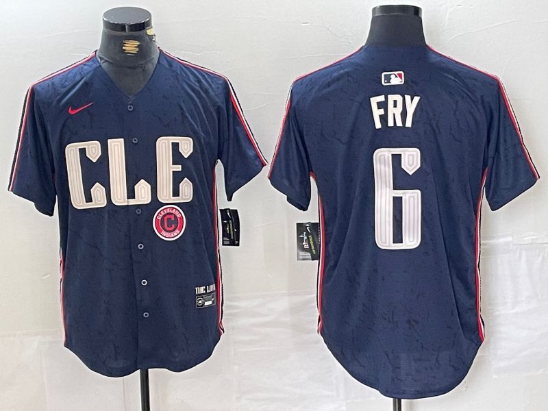 Men Cleveland Indians 6 Fry Blue City Edition Nike 2024 MLB Jersey style 4